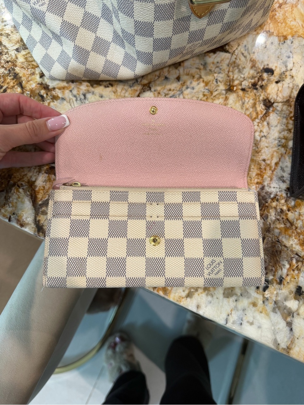 Louis Vuitton Damier Azur Long Wallet in Cream, Light Gray & Pink - Picture 2 of 6